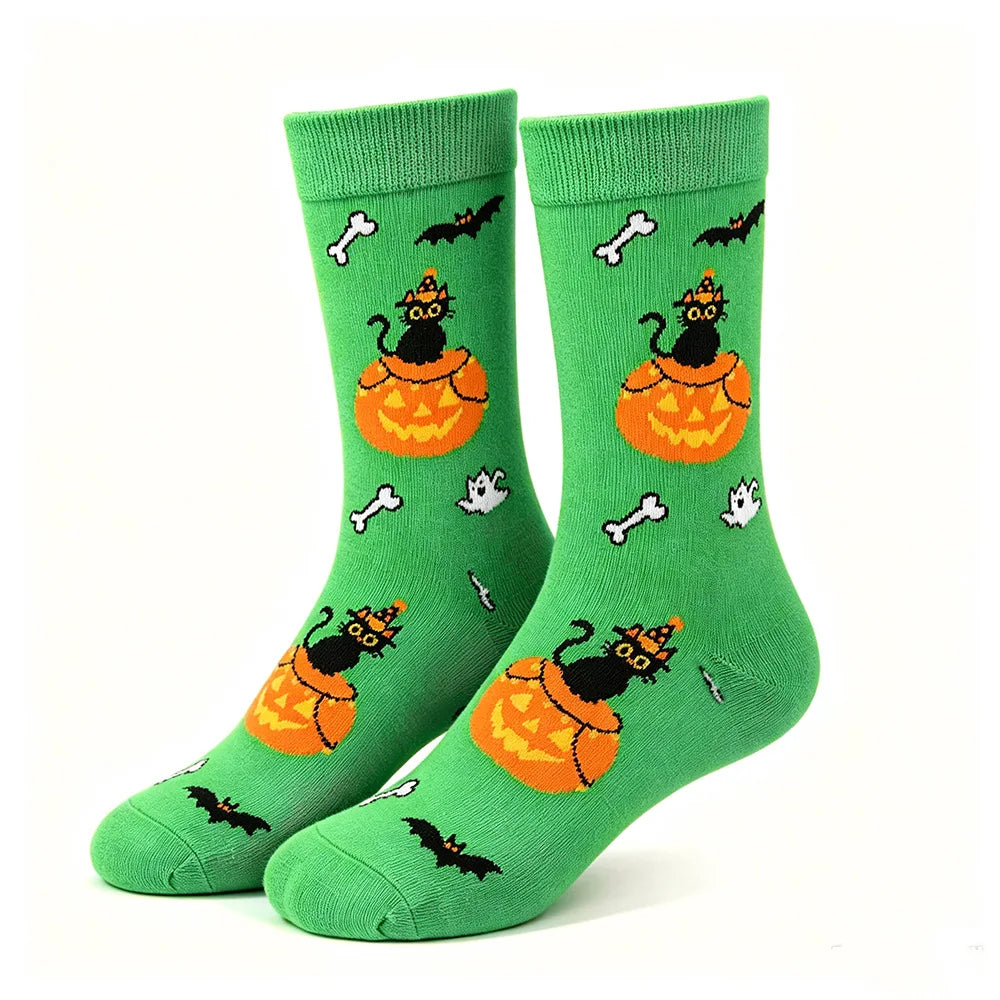 Halloween Happy Socks neu für Damen und Herren, Horrormotiv mit Kürbis, Geist und Fledermaus, lustige Baumwollsocken bis zur Wadenmitte, Herbst- und Wintergeschenke