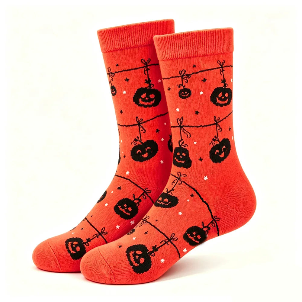 Halloween Happy Socks neu für Damen und Herren, Horrormotiv mit Kürbis, Geist und Fledermaus, lustige Baumwollsocken bis zur Wadenmitte, Herbst- und Wintergeschenke