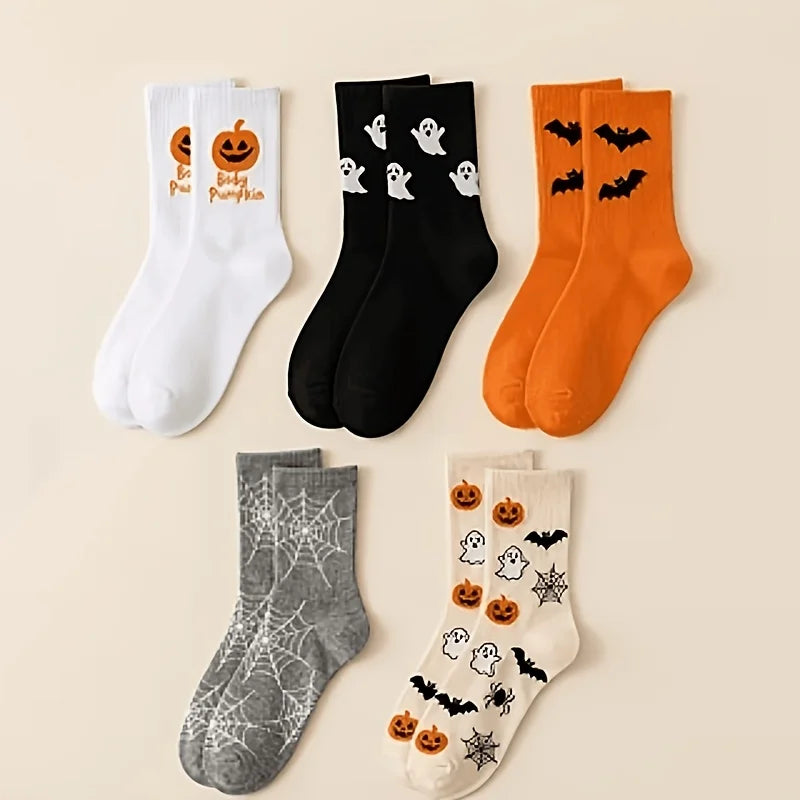 Spooky Patterned Crew Socks – 5-Pair Set