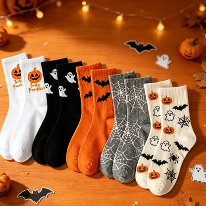 Spooky Patterned Crew Socks – 5-Pair Set