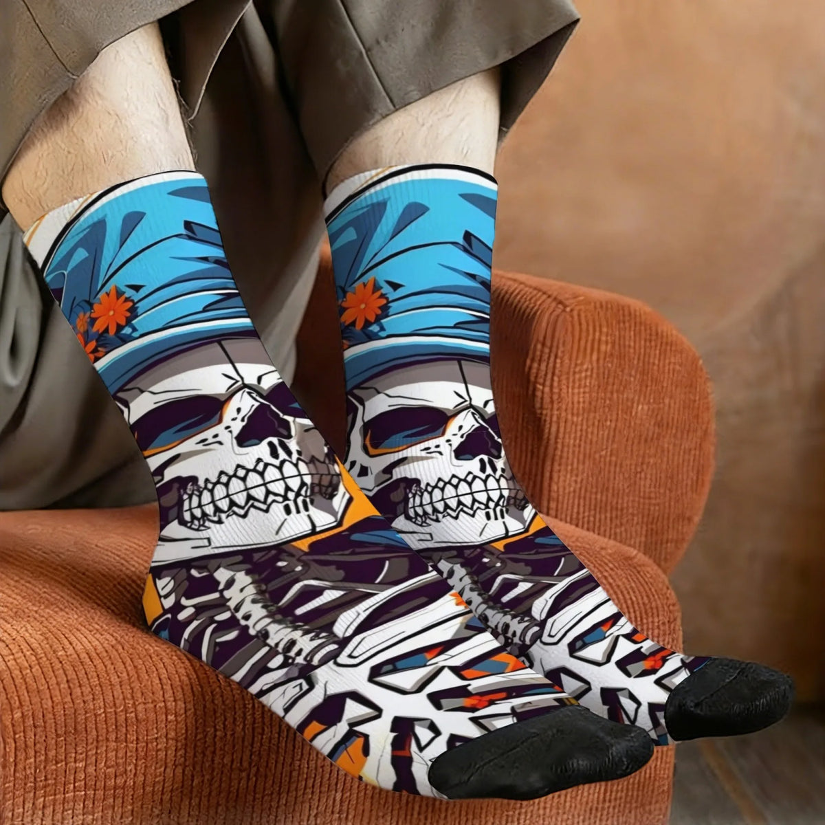 Skull Print Mid-Calf Socks – Men's