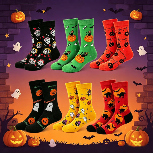 Pumpkin, Ghost & Bat Mid-Calf Socks